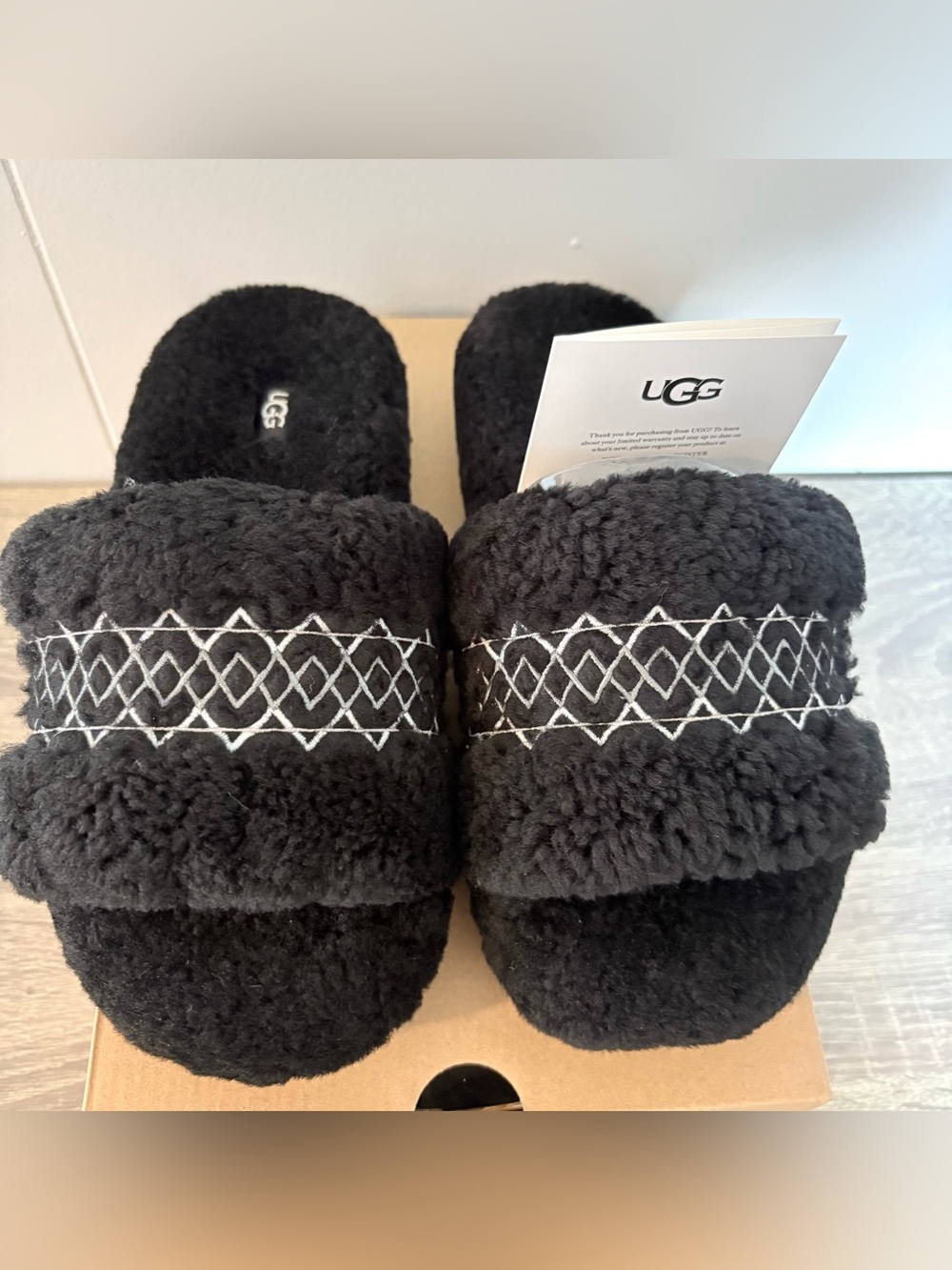 UGG Cozetta UGG Braid Black Slide Slippers Size 8 NIB Cozy Plush